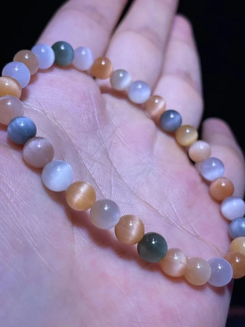 6.3mm Rare Natural Colorful Rabbit hair Quartz Crystal Round Beads Bracelet AAA