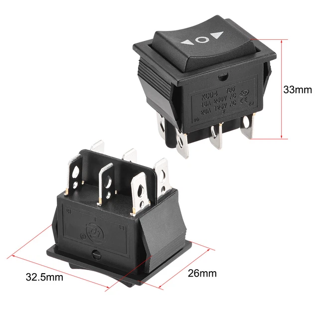 Wippenschalter mit Beleuchtung Ein-Aus-Ein, 6pin Wechselschalter 16A 250 Wippenschalter mit Beleuchtung Ein-Aus-Ein, 6pin Wechselschalter 16A 250