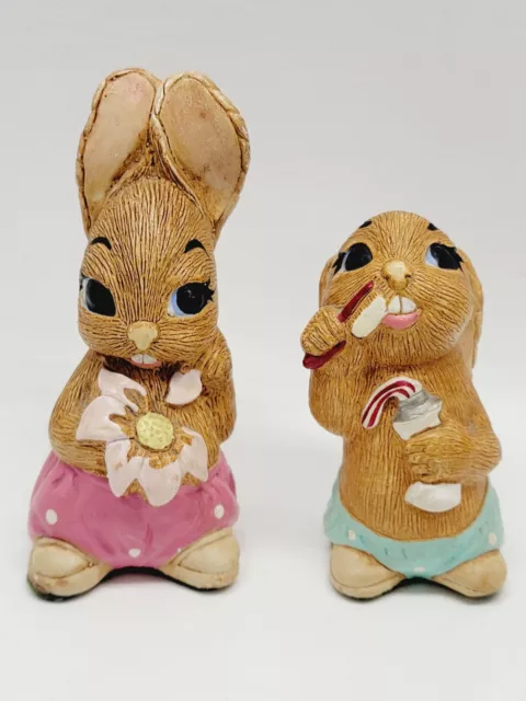 Vintage Handpainted Stoneware Pepiware Bunny Rabbit Figurines Lot Of 2