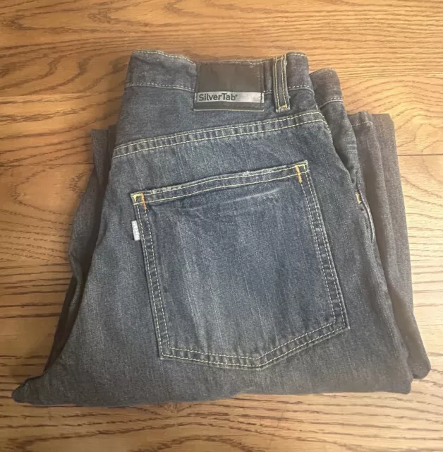 SIlver Tab Baggy Jeans 32 x 34 Blue Zip Fly Vintage Y2K