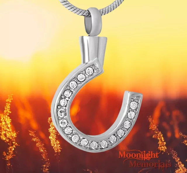 New Horseshoe Crystal Horse Urn Cremation Pendant Ash Holder Memorial Necklace