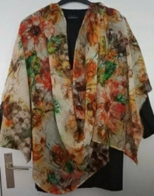 Étole/écharpe Immense En 100% Laine Douce - Motif Floral Multicolore 70x185 Cm