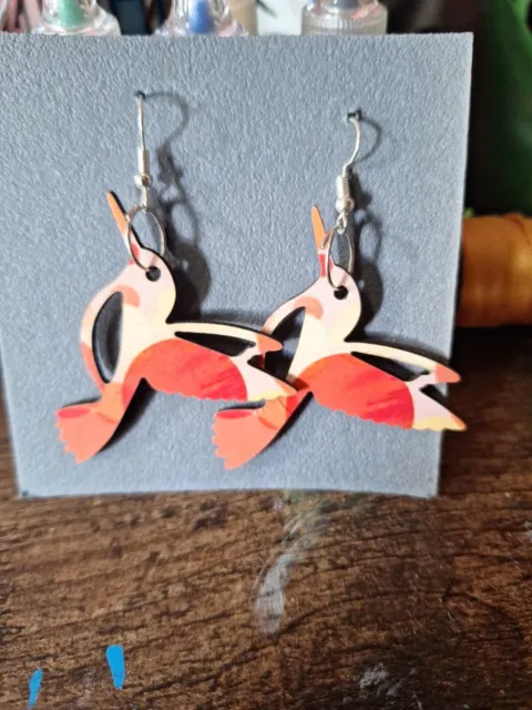 Beautiful Wooden Humming bird 2"  Lightweight Earrings