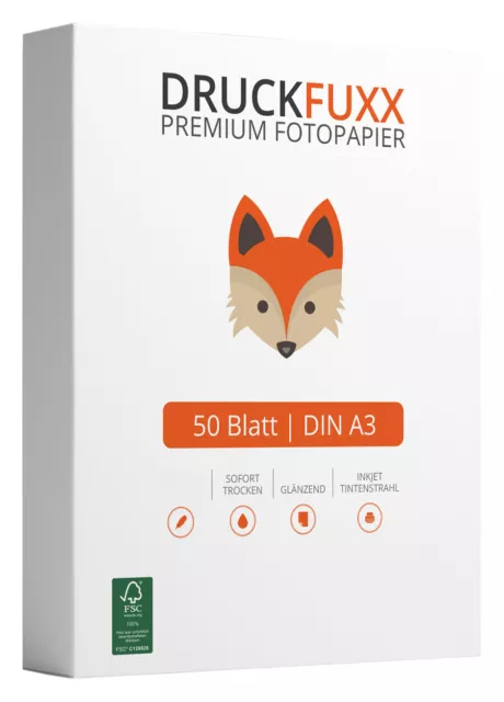 Fotopapier DRUCKFUXX DIN A3 120-220 g/m² glänzend glossy weiß für Inkjet