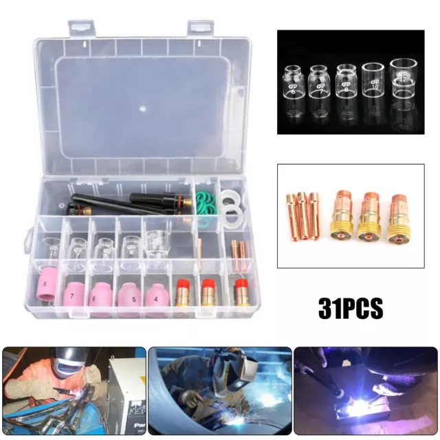 31X Tig Welding Accessories Torch Stubby Gas Lens Glass Cup Kit For WP-17/18/26