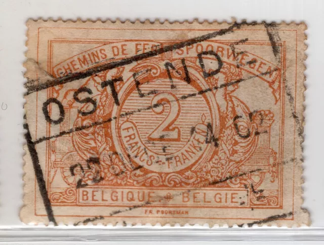 Belgium Chemin De Fer Railway stamp 2Fr with Ostende 1902 postmark