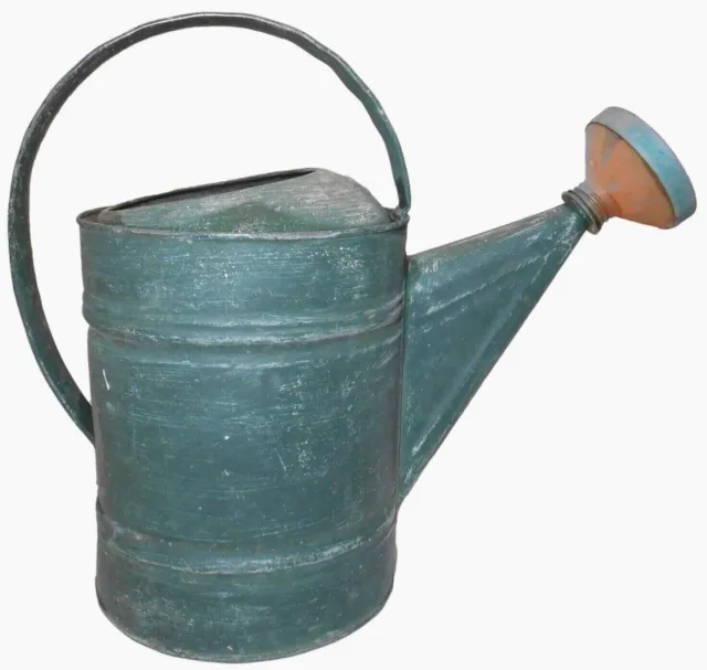 Early-Mid 20Th C Vint Galvanized Steel 10 Ltr Watering Can W/Orig Grn Pnt/Handle