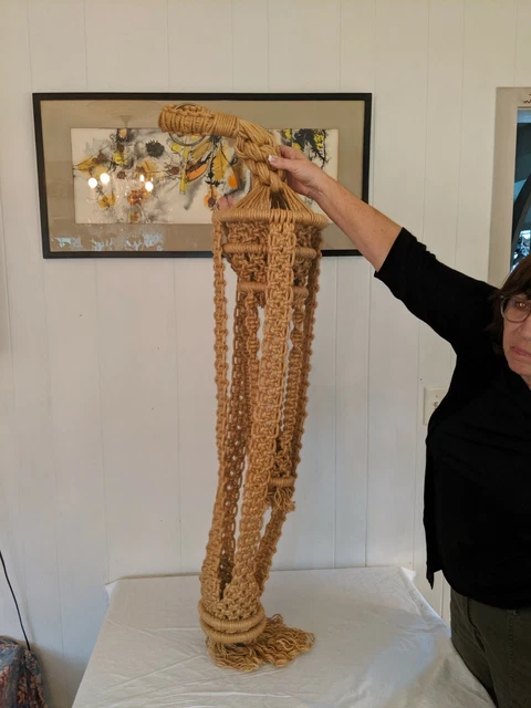 Vtg Large 61"-inch Handmade Macrame Retro Boho Double Plant Hanger