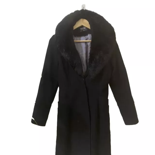 Wallis Women’s Stylish Faux Fur Coat Black | Size 12 | Satin Lining