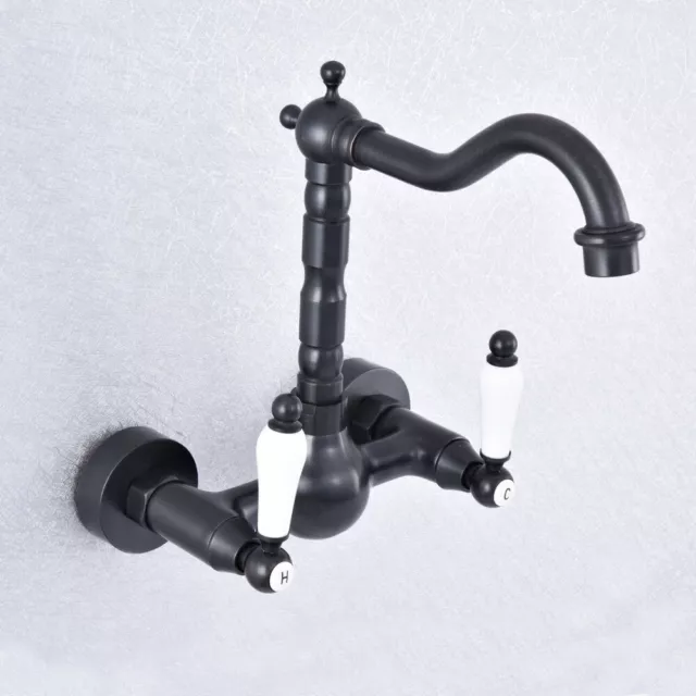 Black Oil Rubbed Brass Wall Mount Bathroom Kitchen Sink Faucet Swivel Mixer Tap