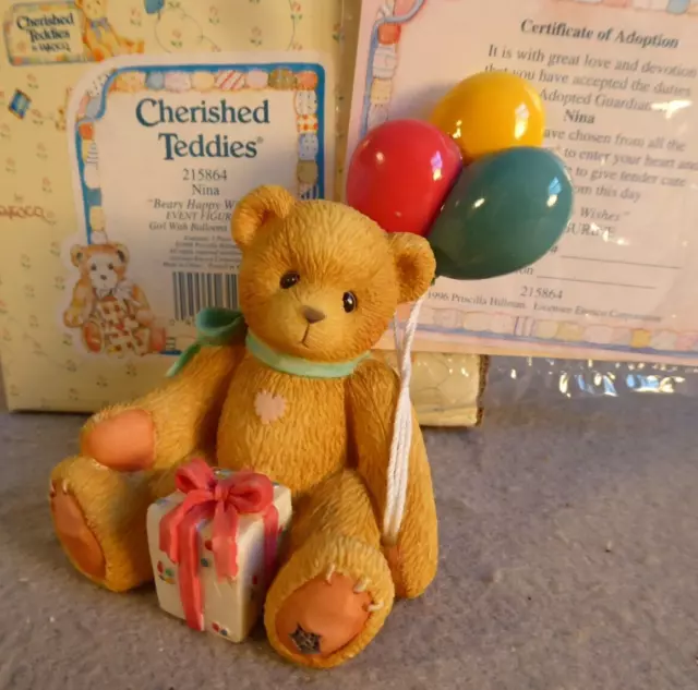 Cherished Teddies Nina Birthday Beary Happy Wishes Girl Balloons Event Figurine