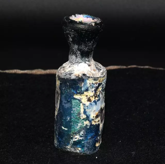 Ancient Roman Glass Bottle With Rainbow Iridescent Patina C. 1st- 2nd Century AD