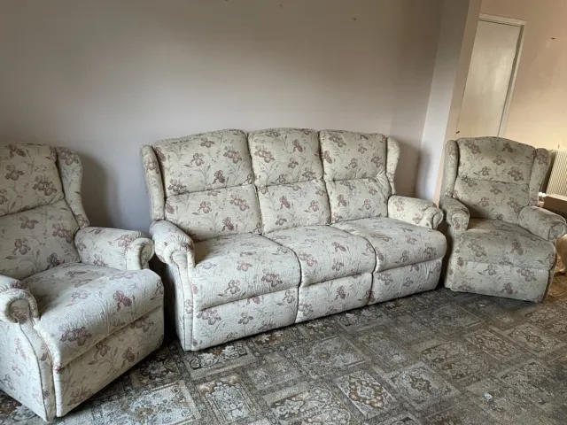 Sherborne Upholstery 3 seater sofa and 2 chairs high back 3 Piece Suite