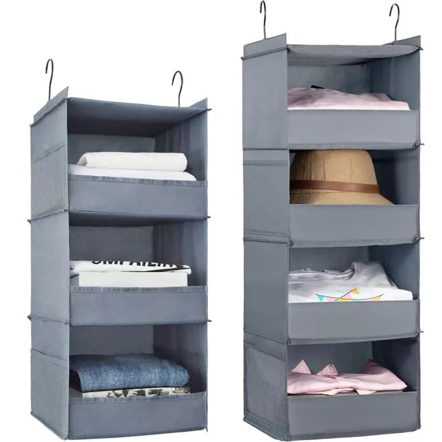 3/4Tier Wardrobe Hanging Storage Boxes Clothes Shoes Hanger Organizer Rack #