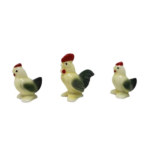 Rare Bone China Rooster Chickens Miniature Figurines Doll House Bug House Vtg