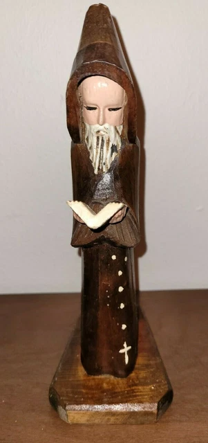 CARVED WOOD MONK Priest Friar Figure 10