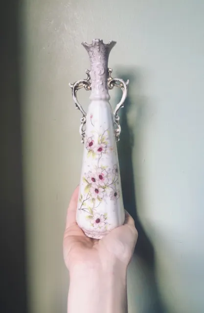 Antique Bud Vase Porcelain Hand Painted Ceramic Floral