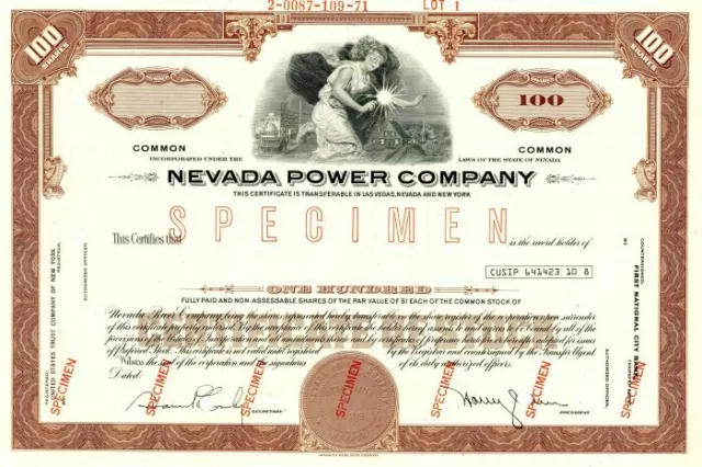 Nevada Power Co. - Specimen Stock Certificate - Specimen Stocks & Bonds