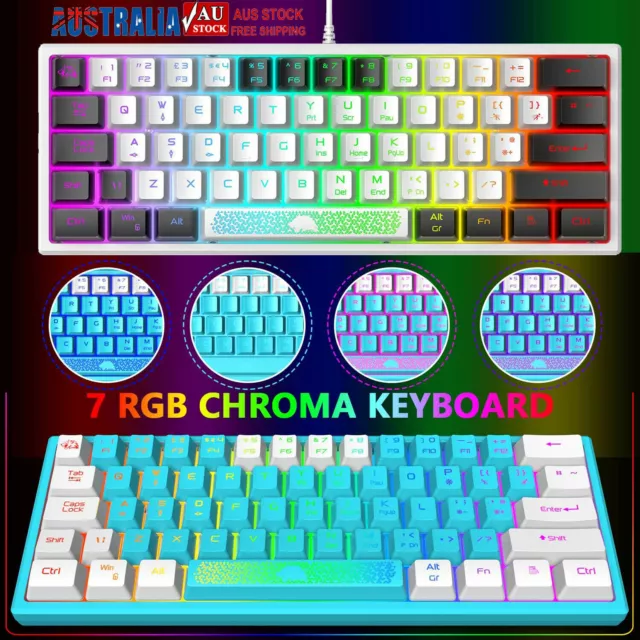 Comput Wired Keyboard 62 Keys Mini Gamer Chroma RGB Backlit Lightweight Keypad