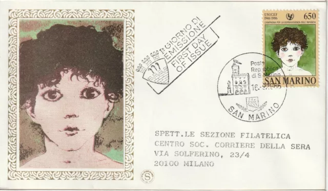 1986 Fdc Filagrano San Marino Unicef Mf81726