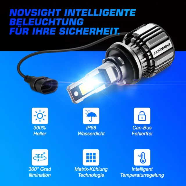 NOVSIGHT H11 H9 H8 LED Scheinwerfer Kit 6500K Weiß Canbus No Error Halogen Xenon 3