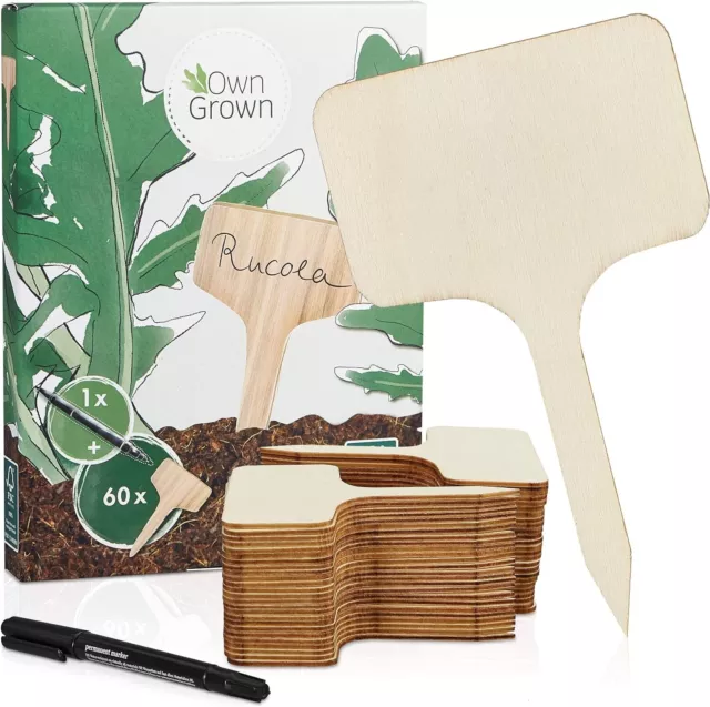 Premium Holz Pflanzenstecker im Set mit 60x Pflanzschilder und Stift