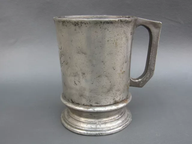 Antique pewter pint tankard with monogram