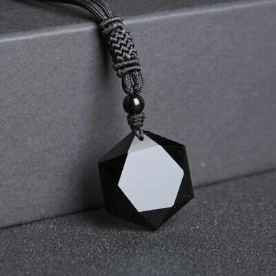 Black Obsidian Crystal Hexagon Pendant Necklace for Protection Healing Handmade