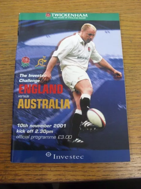 10/11/2001 Rugby Union Programme: England v Australia [At Twickenham]. UK ORDERS