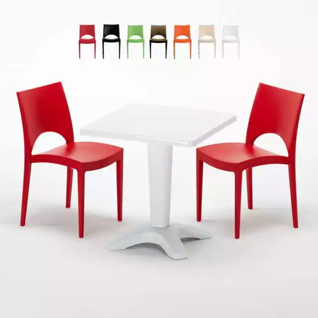 Table Carrée Blanche 70x70cm Avec 2 Chaises Colorées Grand Soleil Set Bar Café P