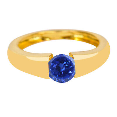 1.20Ct Round Cut 100% Natural Blue Tanzanite Solitaire Ring In 14KT Yellow Gold
