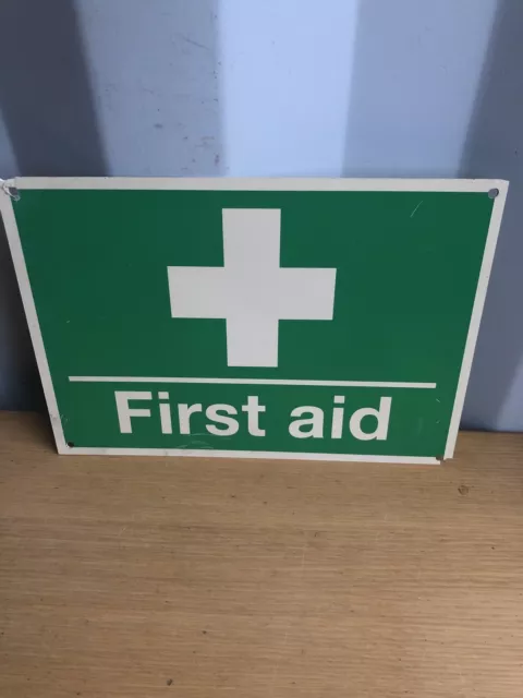 Vintage Retro Green First Aid Sign, Plastic, Display Mancave
