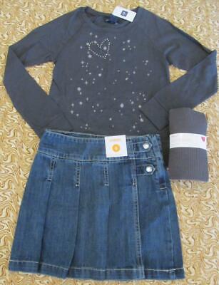 NWT 6-7 S Gap Kids Urban Uniform Star Heart Shirt  Gymboree Jean Skirt Tights