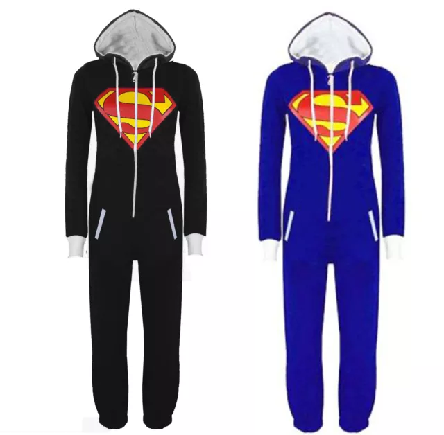 Unisex Mens And Women Ladies Superman Print 1Onesie  Jump suit Hooded