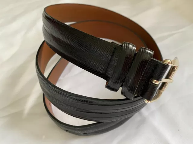 Men's Size 42 Black Croc Embossed Leather Dress Belt Silver Buckle Made in USA!