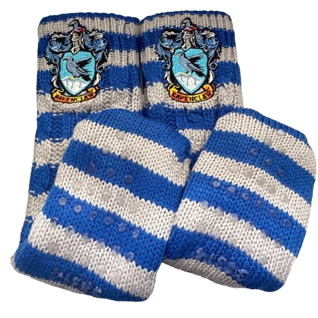 Ravenclaw House Socks One Size Blue Gray Stripe Gripped Sole Faux Fur Lined