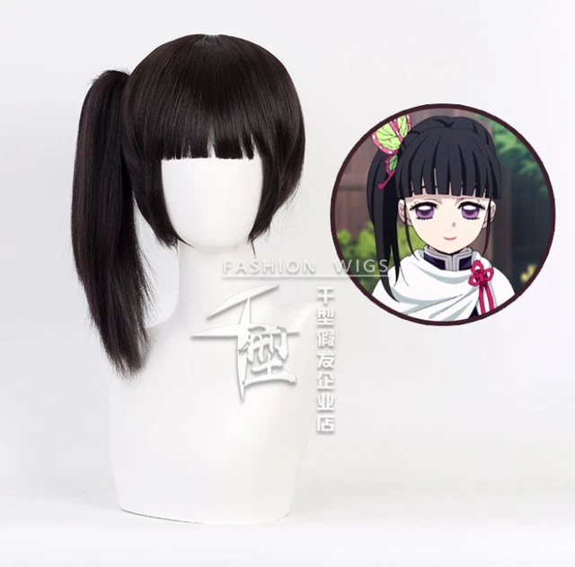 Demon Slayer Tsuyuri Kanao Cosplay Wigs Black +Clip Tail With hair accessories