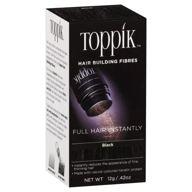 Toppik Hair Building Fibres 12g - Black Full Hair Instantly Keratin Thickener