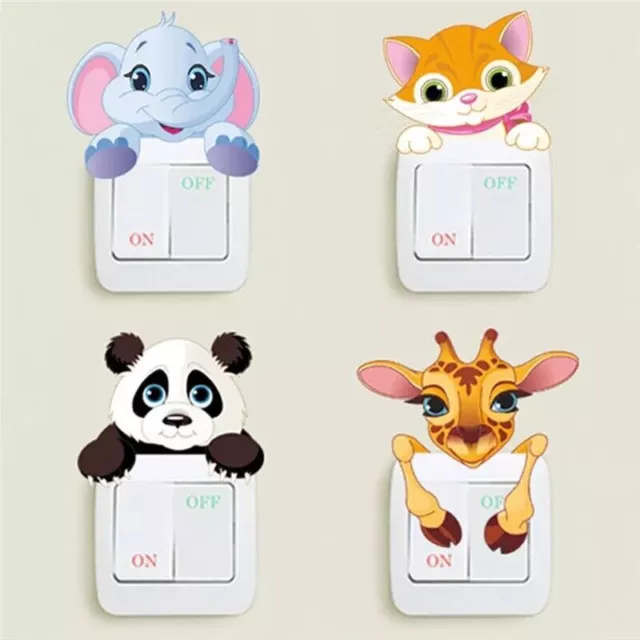 Adesivo Muro Gatto Panda Giraffa Elefante  Pvc Interruttore Luce Camera Bimbi