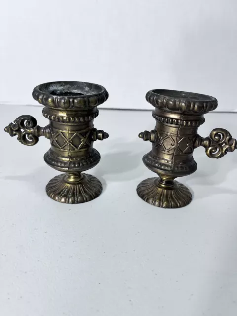 Vintage Pair Of Ornate Solid Brass Candlestick Holders
