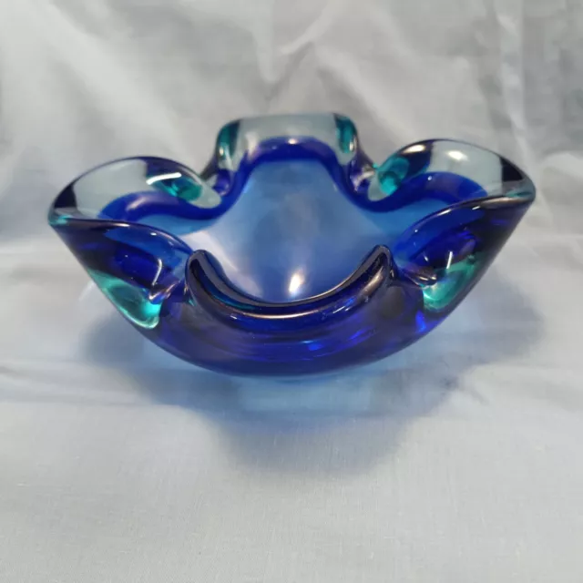 Blue Murano Art Glass Bowl Alfredo Barbini Sommerso Ashtray FREE P&P