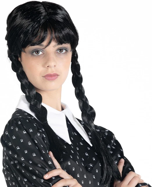 Parrucca Wednesday Addams Originale - Con Trecce E Frangetta | Per Halloween E Cosplay - Foto 9