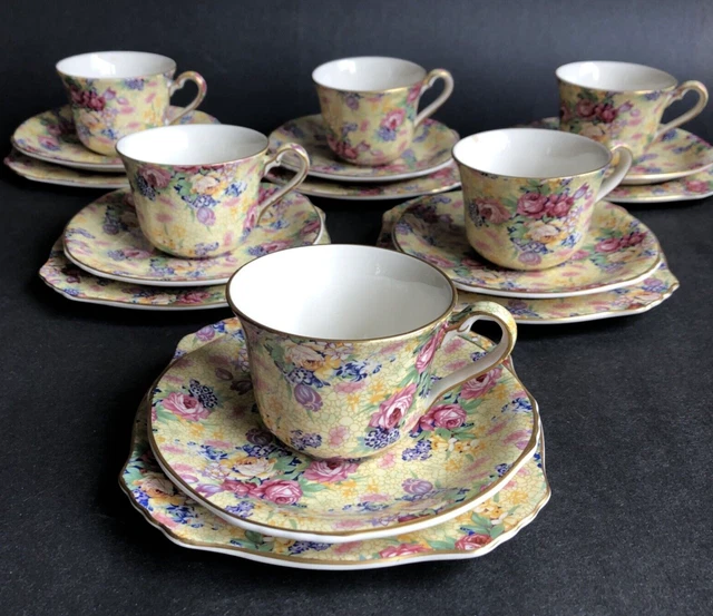 Chintz~6 ROYAL WINTON GRIMWADES-WELBECH TEA SET-CUP,SAUCER, PLATE TRIO~Unused