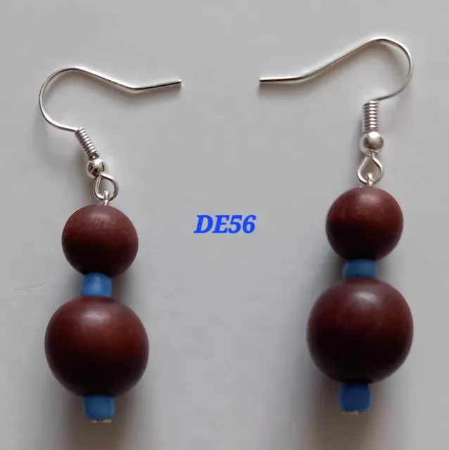 Earrings, Brown Wood Bead, Stunning, Handmade.DE56