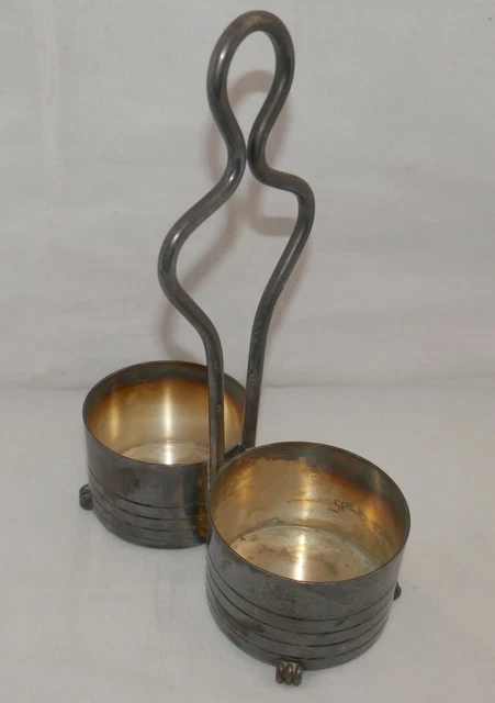 SUPPORT de SALIERE POIVRIERE ANCIEN en METAL ARGENTE Style ART DECO