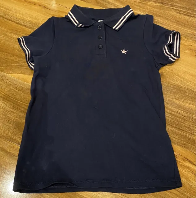 Next Boys Polo T-Shirt Age 7 Years Navy with White Trim and Star