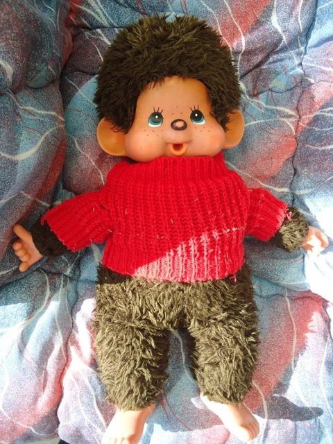 peluche ancien KIKI Vintage grandes oreilles + robe vichy 25cm