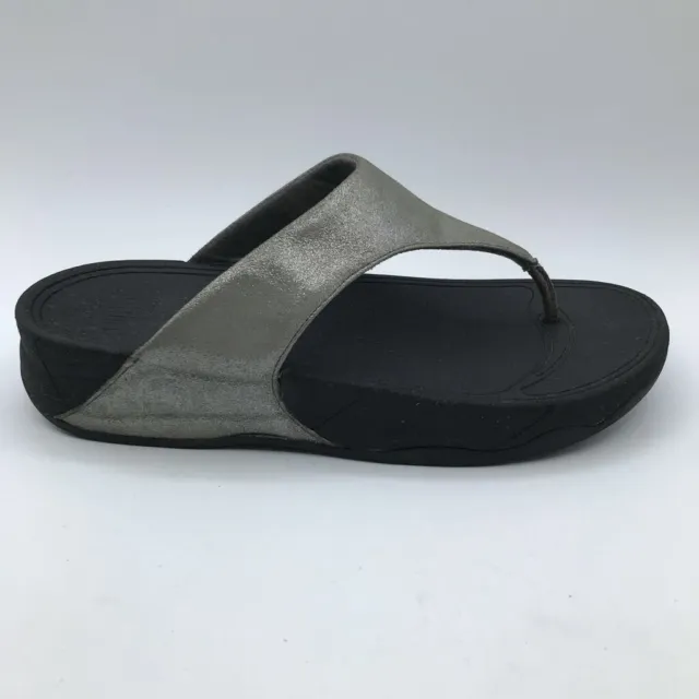 Fitflop Womens Lulu Thong Sandals Metallic Low Heel Wedge Slip On 9 EUR 41