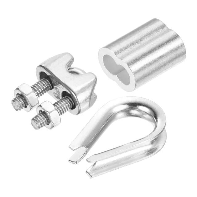 1/8" Wire Rope Kit, 24 Pack M3 Stainless Steel Thimbles Clamps Crimping Loop