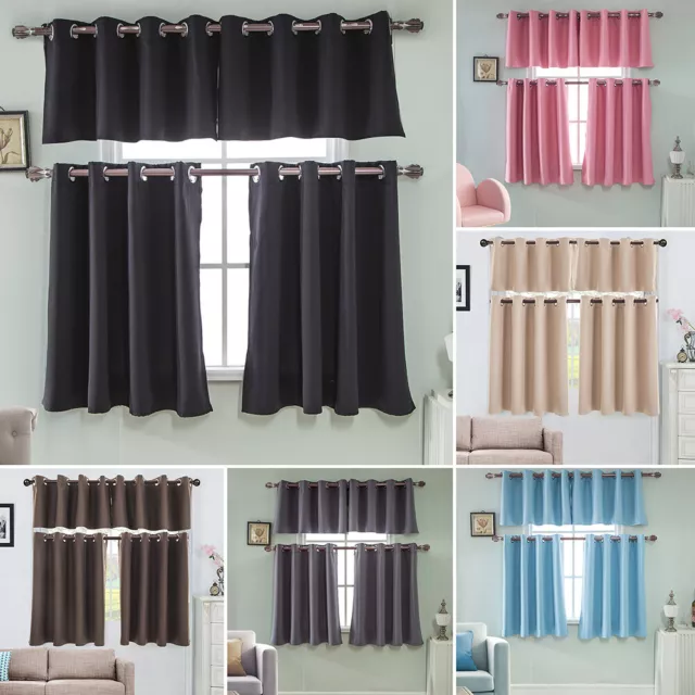 Eyelet Ring Top Blackout Short Curtains Cafe Kitchen Door/Window Decor Curtain